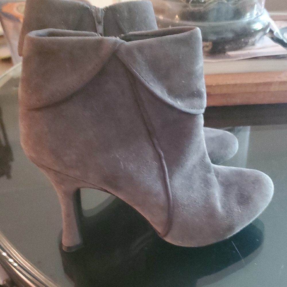 Me Too Gray Heeled Boots with Ruched Detail, Like New, Only Worn Several Times,